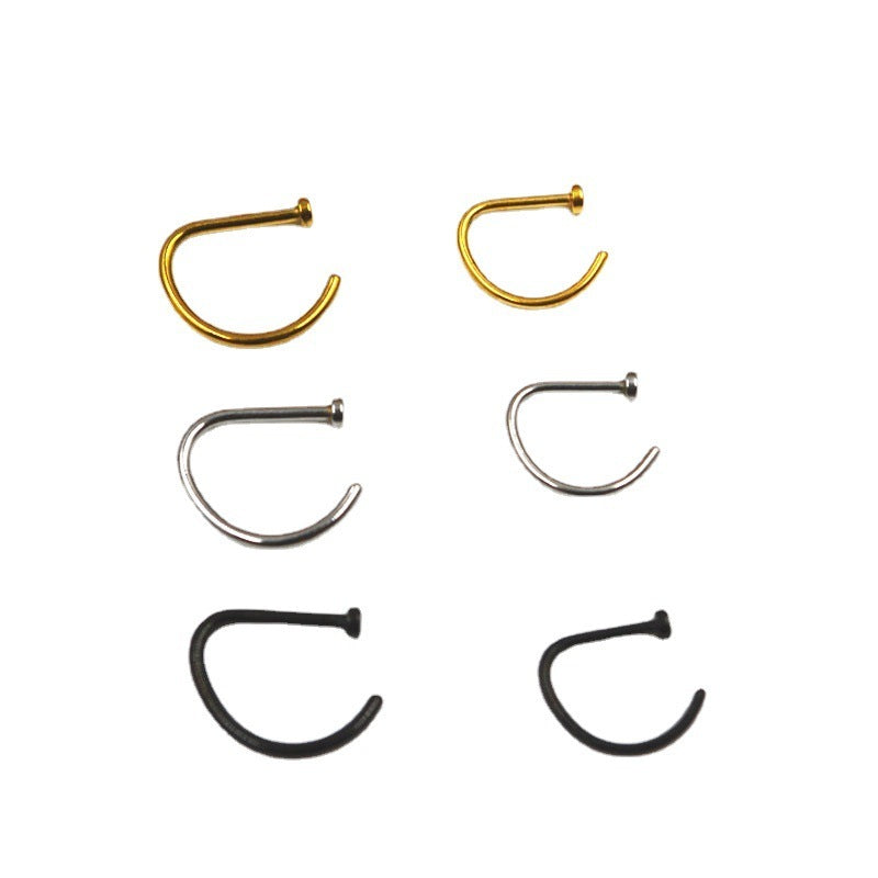 False Nose Ring No Hole D Shaped Stainless Steel