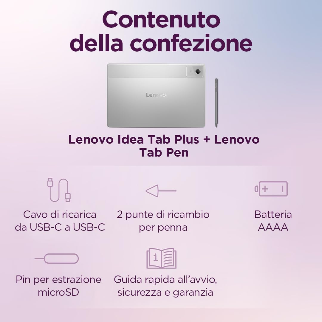 Lenovo Idea Tab Tablet 11" 2.5K (2560x1600) 90Hz IPS, 8GB RAM, 256GB, WiFi, Lenovo Tab Pen Inclusa, MediaTek Dimensity 6300, Android 15, Ideale per Studio, Appunti e Intrattenimento