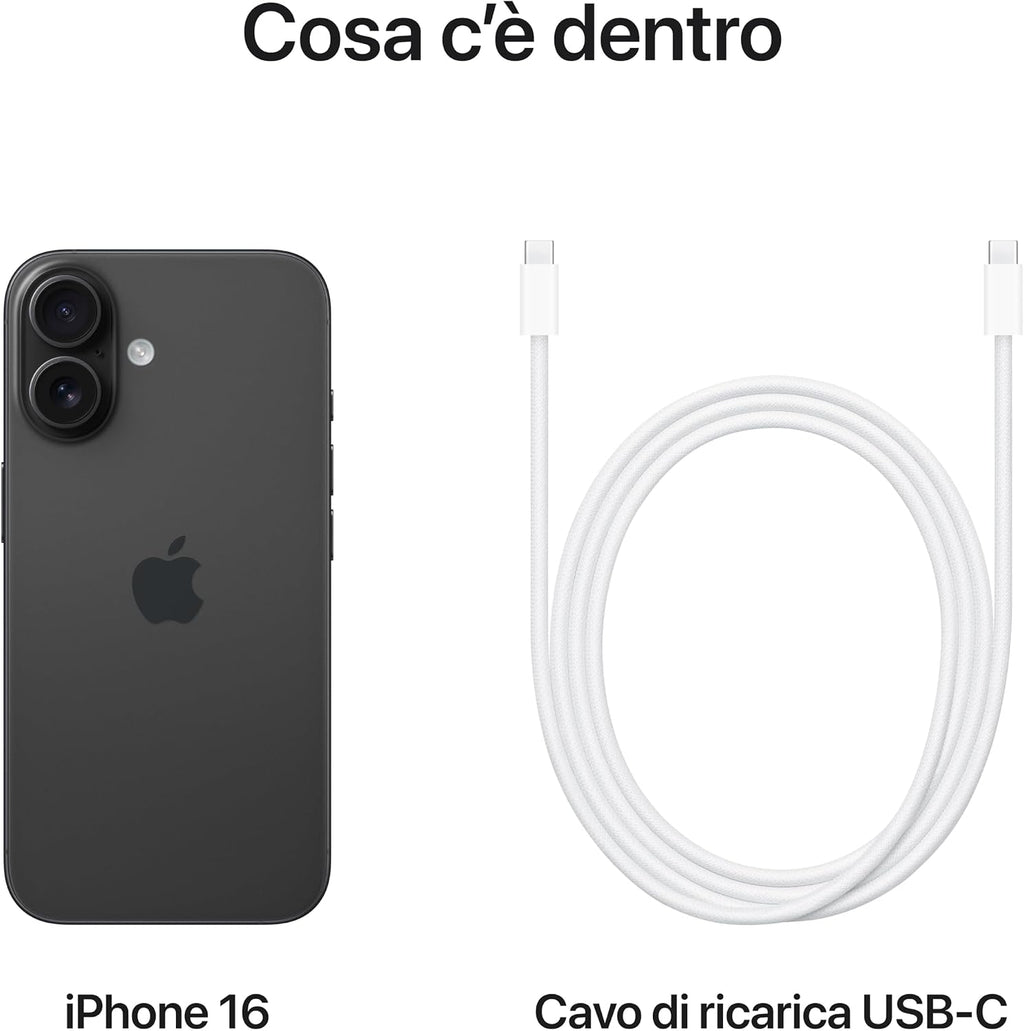 Apple iPhone 16 128 GB: Telefono 5G con Controllo fotocamera, chip A18 e tanta autonomia in più. Compatibile con AirPods; Nero