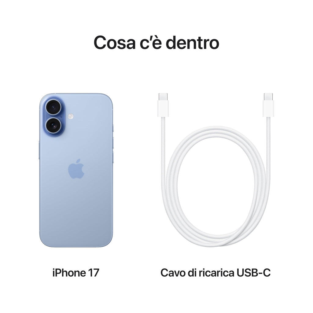 Apple iPhone 17 256 GB: display 6,3" con ProMotion, chip A19, fotocamera frontale Center Stage per selfie di gruppo più facili, più resistenza ai graffi, un giorno intero di batteria; Nero