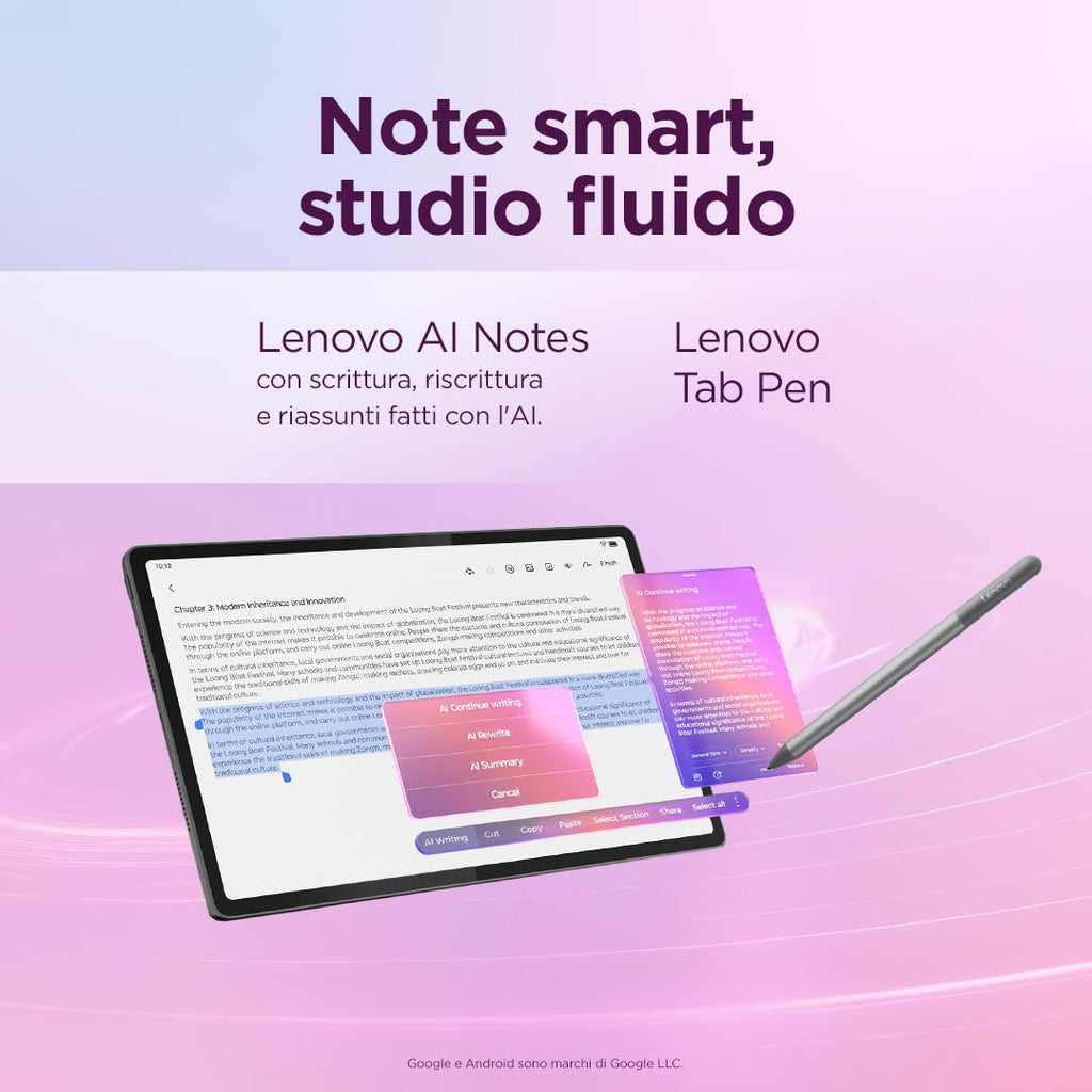 Lenovo Idea Tab Tablet 11" 2.5K (2560x1600) 90Hz IPS, 8GB RAM, 256GB, WiFi, Lenovo Tab Pen Inclusa, MediaTek Dimensity 6300, Android 15, Ideale per Studio, Appunti e Intrattenimento