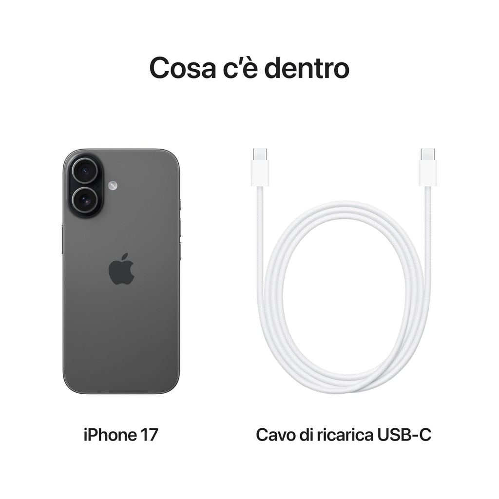 Apple iPhone 17 256 GB: display 6,3" con ProMotion, chip A19, fotocamera frontale Center Stage per selfie di gruppo più facili, più resistenza ai graffi, un giorno intero di batteria; Nero