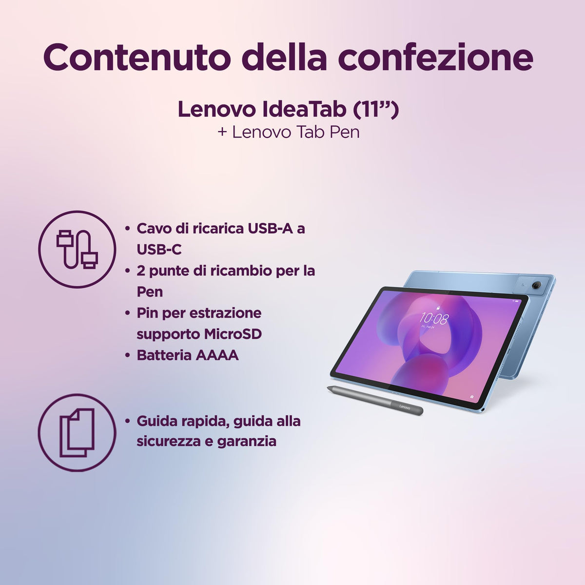 Lenovo Idea Tab Tablet 11" 2.5K (2560x1600) 90Hz IPS, 8GB RAM, 256GB, WiFi, Lenovo Tab Pen Inclusa, MediaTek Dimensity 6300, Android 15, Ideale per Studio, Appunti e Intrattenimento