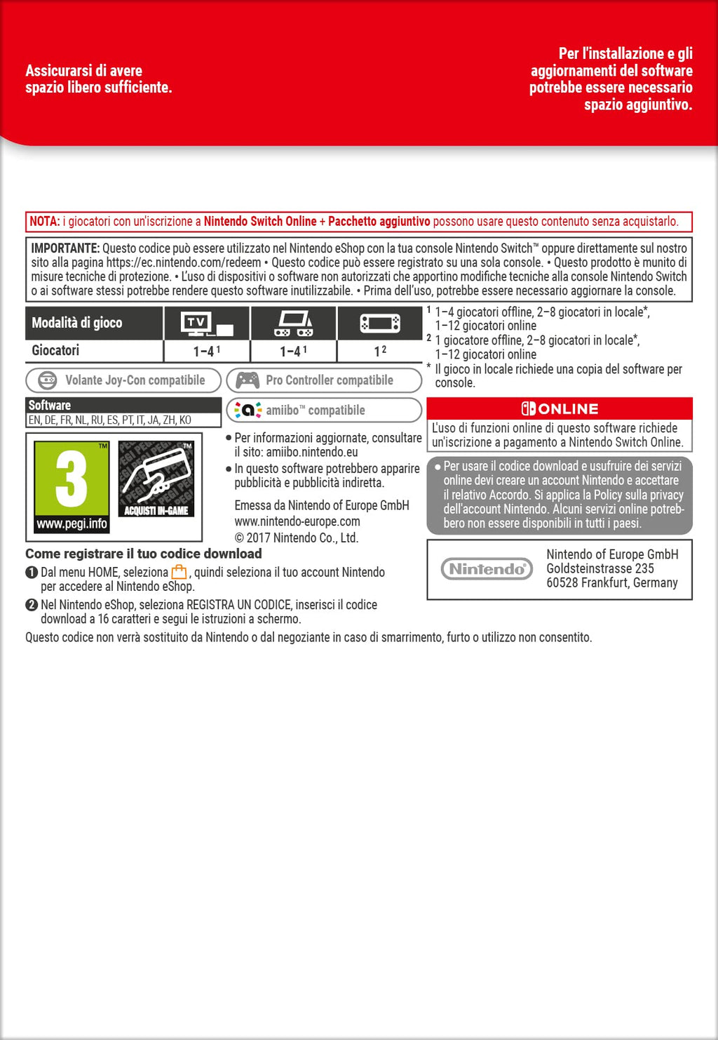 Mario Kart 8 Deluxe per Nintendo Switch – Edizione italiana su scheda