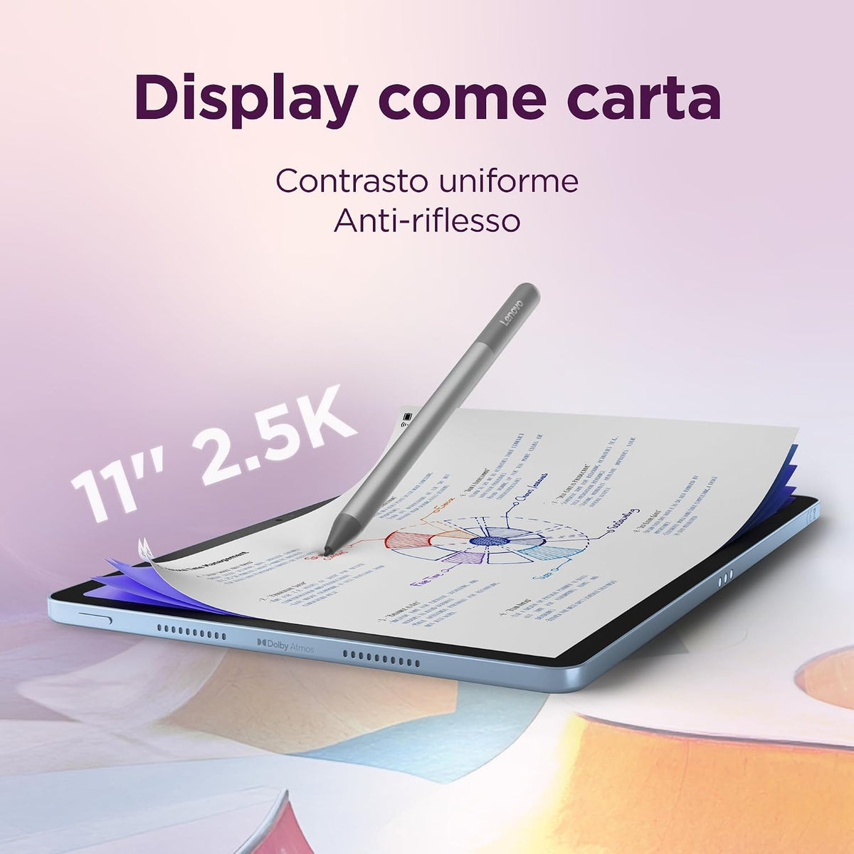 Lenovo Idea Tab Tablet 11" 2.5K (2560x1600) 90Hz IPS, 8GB RAM, 256GB, WiFi, Lenovo Tab Pen Inclusa, MediaTek Dimensity 6300, Android 15, Ideale per Studio, Appunti e Intrattenimento