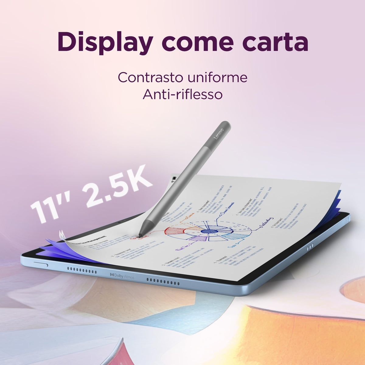 Lenovo Idea Tab Tablet 11" 2.5K (2560x1600) 90Hz IPS, 8GB RAM, 256GB, WiFi, Lenovo Tab Pen Inclusa, MediaTek Dimensity 6300, Android 15, Ideale per Studio, Appunti e Intrattenimento