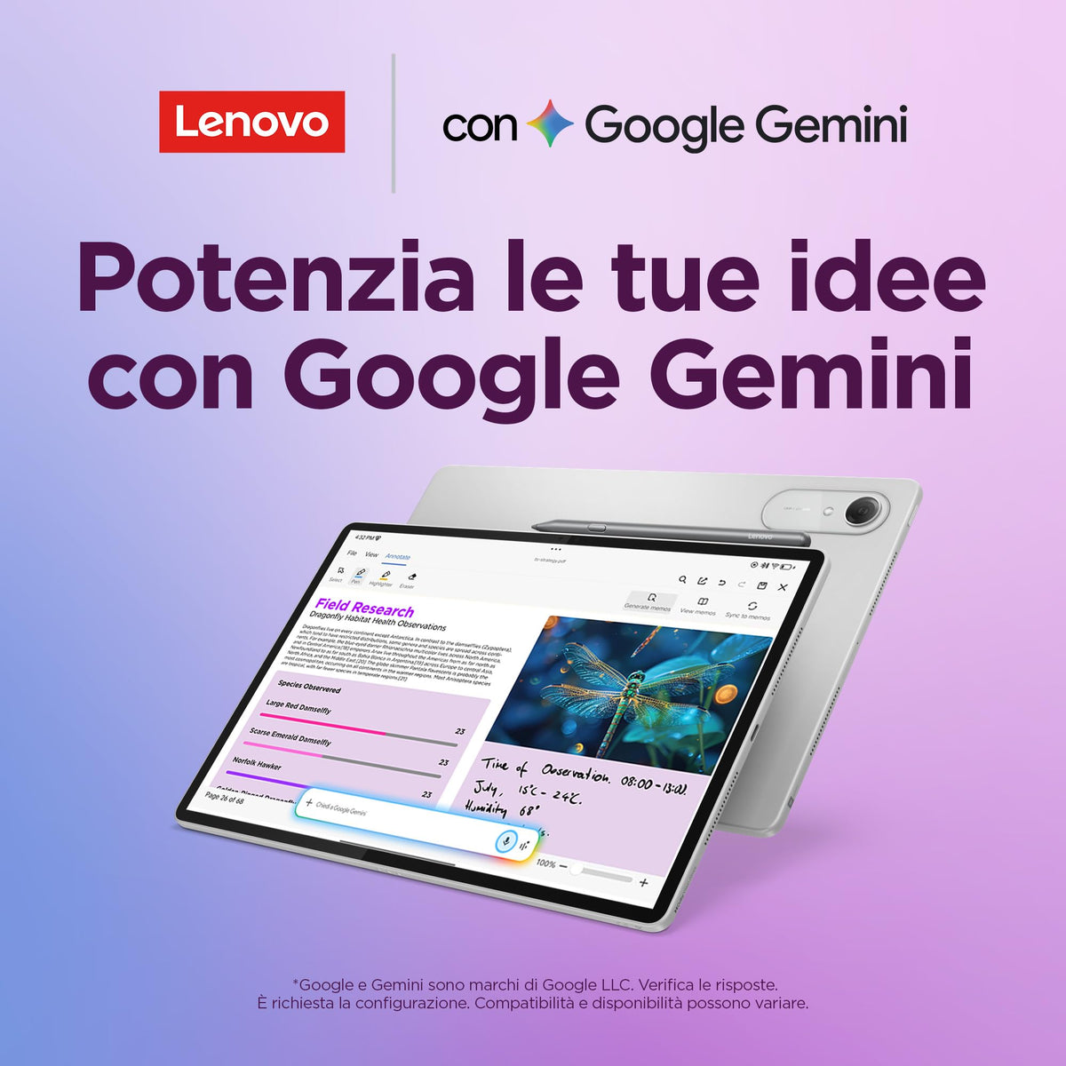 Lenovo Idea Tab Tablet 11" 2.5K (2560x1600) 90Hz IPS, 8GB RAM, 256GB, WiFi, Lenovo Tab Pen Inclusa, MediaTek Dimensity 6300, Android 15, Ideale per Studio, Appunti e Intrattenimento