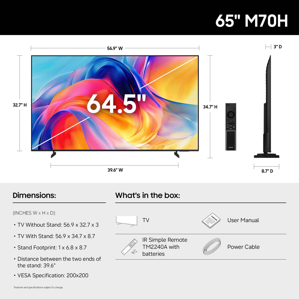 Samsung Smart TV 55 Pollici Mini LED 4K — Serie M70H, Modello 2026