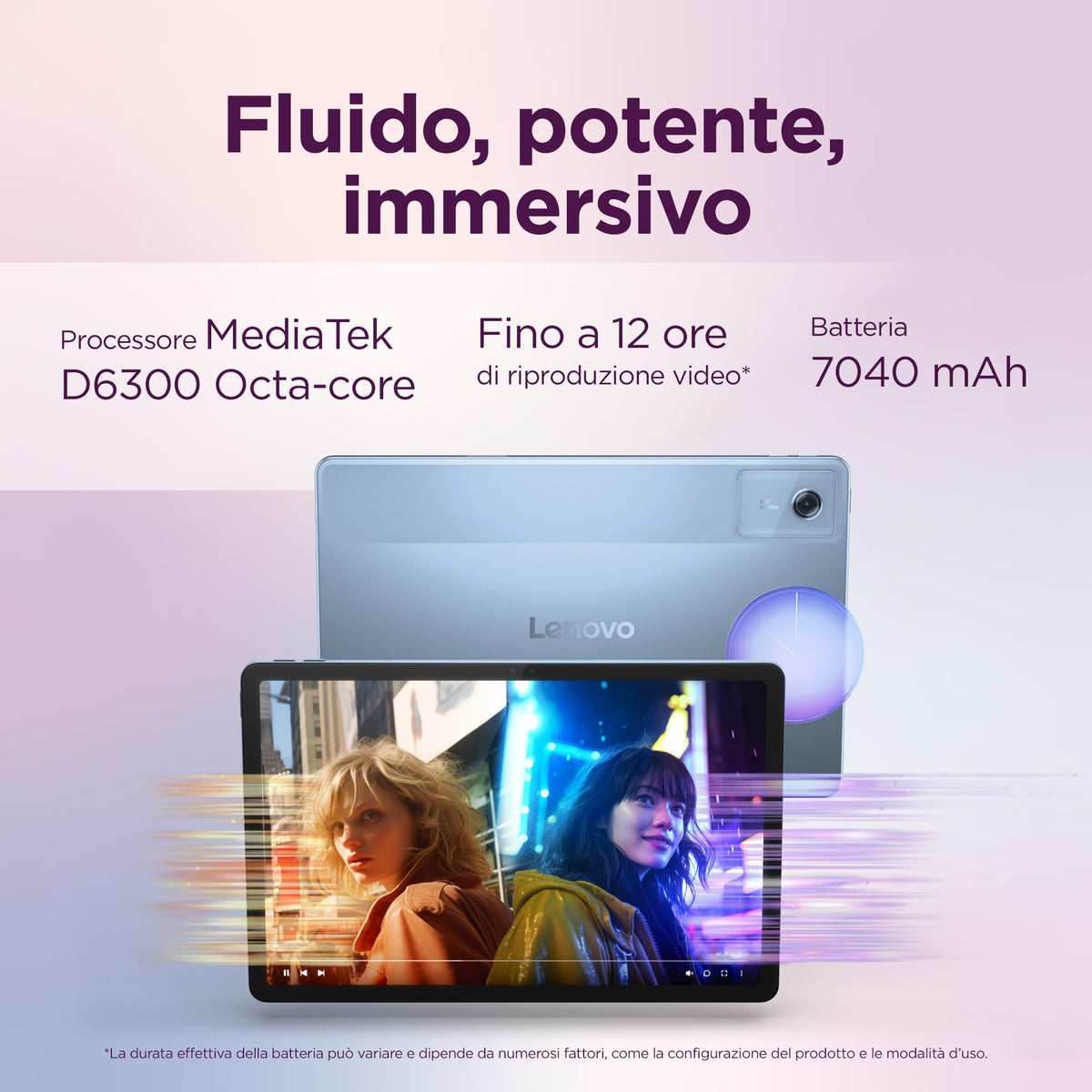 Lenovo Idea Tab Tablet 11" 2.5K (2560x1600) 90Hz IPS, 8GB RAM, 256GB, WiFi, Lenovo Tab Pen Inclusa, MediaTek Dimensity 6300, Android 15, Ideale per Studio, Appunti e Intrattenimento