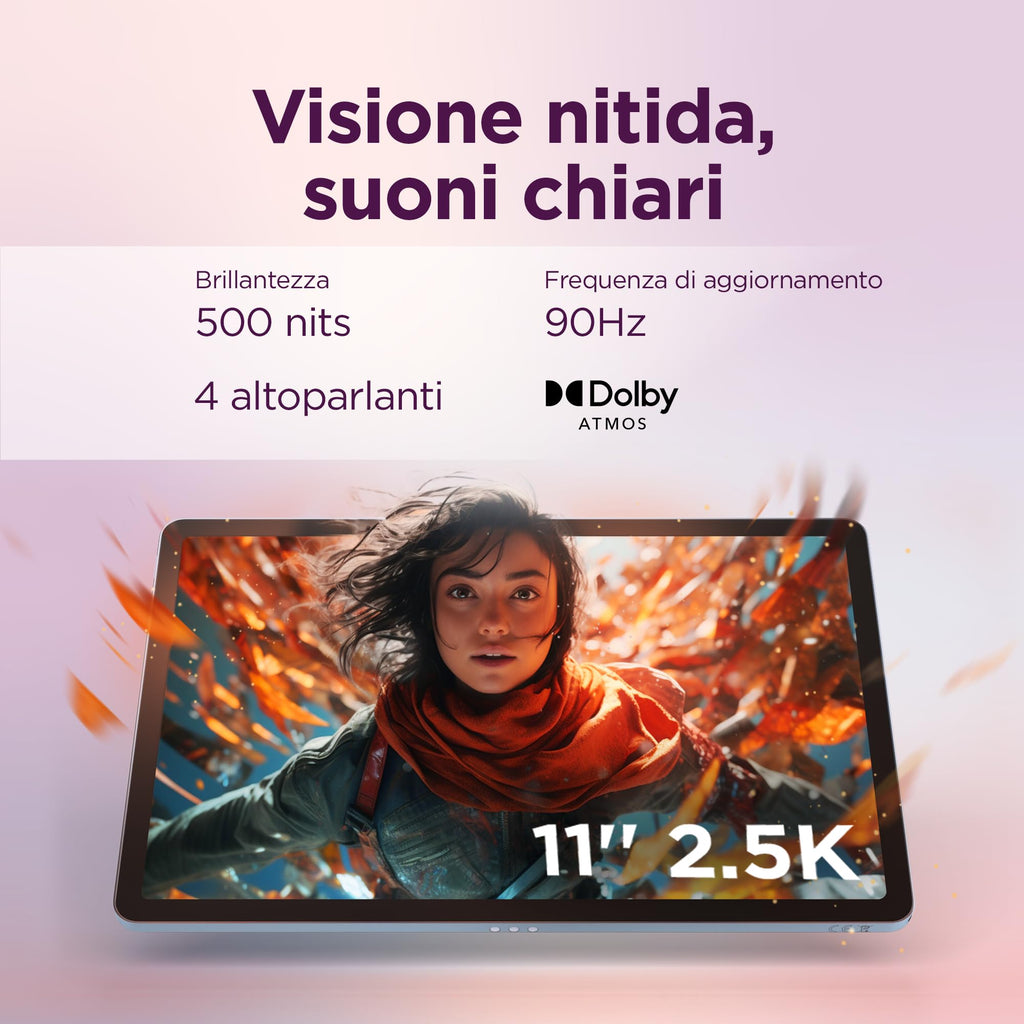 Lenovo Idea Tab Tablet 11" 2.5K (2560x1600) 90Hz IPS, 8GB RAM, 256GB, WiFi, Lenovo Tab Pen Inclusa, MediaTek Dimensity 6300, Android 15, Ideale per Studio, Appunti e Intrattenimento