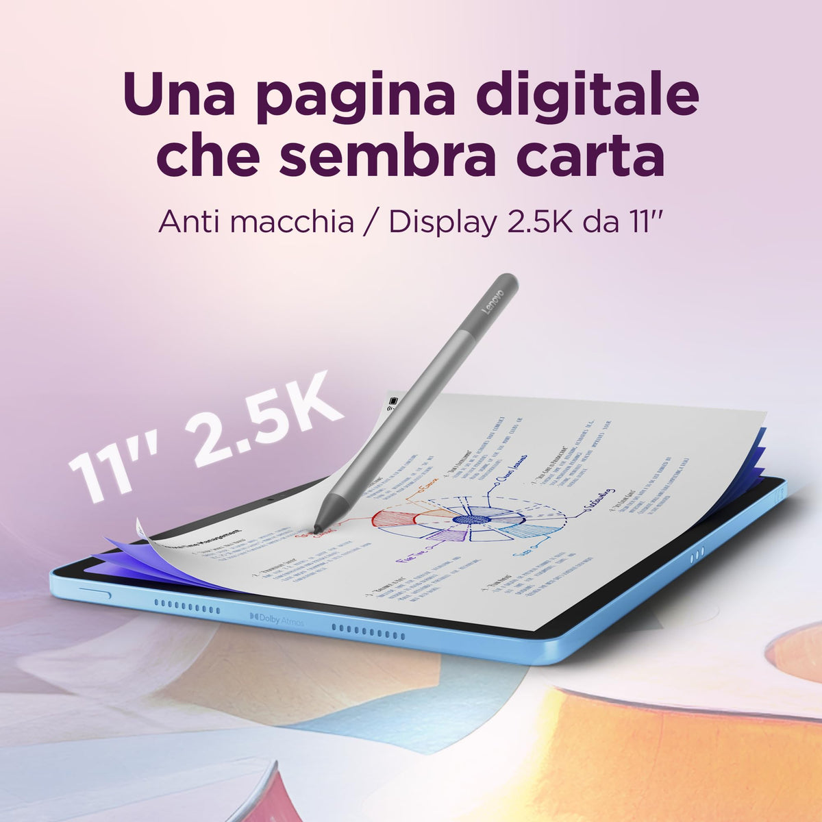 Lenovo Idea Tab Tablet 11" 2.5K (2560x1600) 90Hz IPS, 8GB RAM, 256GB, WiFi, Lenovo Tab Pen Inclusa, MediaTek Dimensity 6300, Android 15, Ideale per Studio, Appunti e Intrattenimento