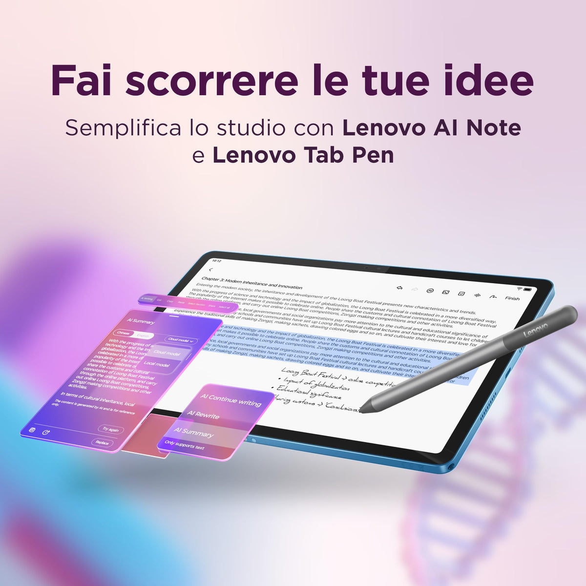 Lenovo Idea Tab Tablet 11" 2.5K (2560x1600) 90Hz IPS, 8GB RAM, 256GB, WiFi, Lenovo Tab Pen Inclusa, MediaTek Dimensity 6300, Android 15, Ideale per Studio, Appunti e Intrattenimento