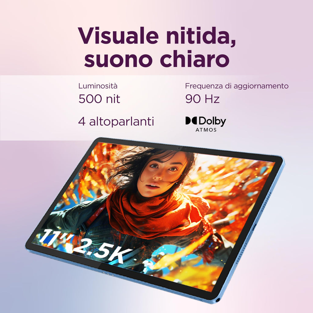 Lenovo Idea Tab Tablet 11" 2.5K (2560x1600) 90Hz IPS, 8GB RAM, 256GB, WiFi, Lenovo Tab Pen Inclusa, MediaTek Dimensity 6300, Android 15, Ideale per Studio, Appunti e Intrattenimento