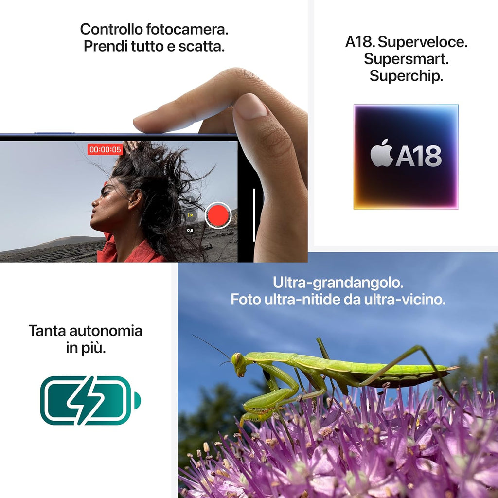 Apple iPhone 16 128 GB: Telefono 5G con Controllo fotocamera, chip A18 e tanta autonomia in più. Compatibile con AirPods; Nero