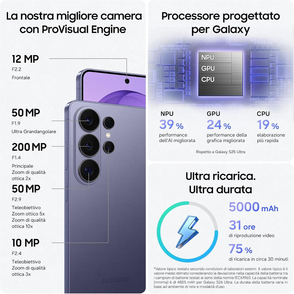 Samsung Galaxy S26 Ultra 512GB, Cobalt Violet [Versione italiana]