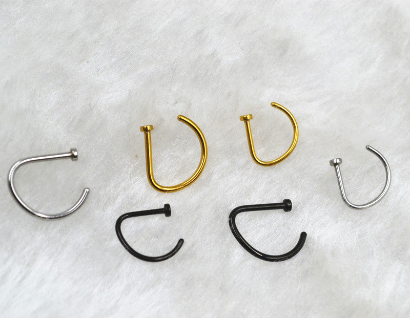 False Nose Ring No Hole D Shaped Stainless Steel