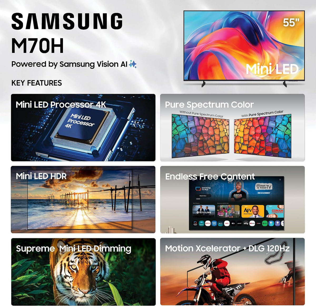 Samsung Smart TV 55 Pollici Mini LED 4K — Serie M70H, Modello 2026