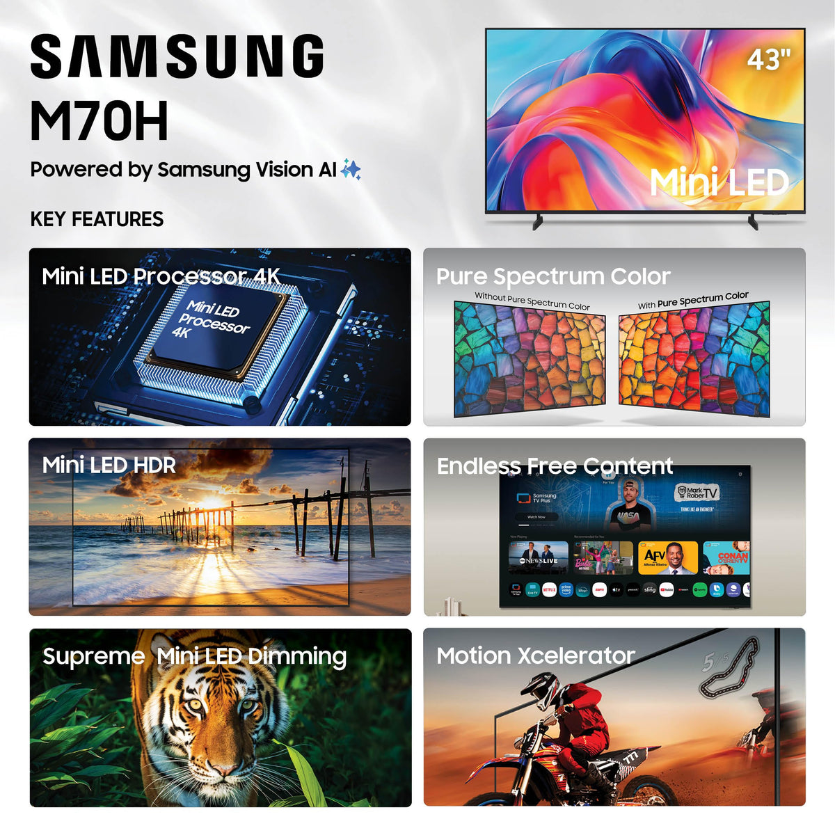 Samsung Smart TV 55 Pollici Mini LED 4K — Serie M70H, Modello 2026
