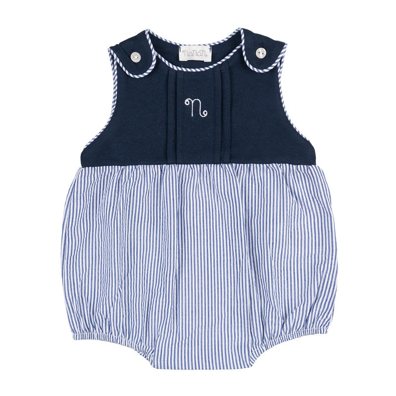 Pagliaccetto blu con colletto a righe