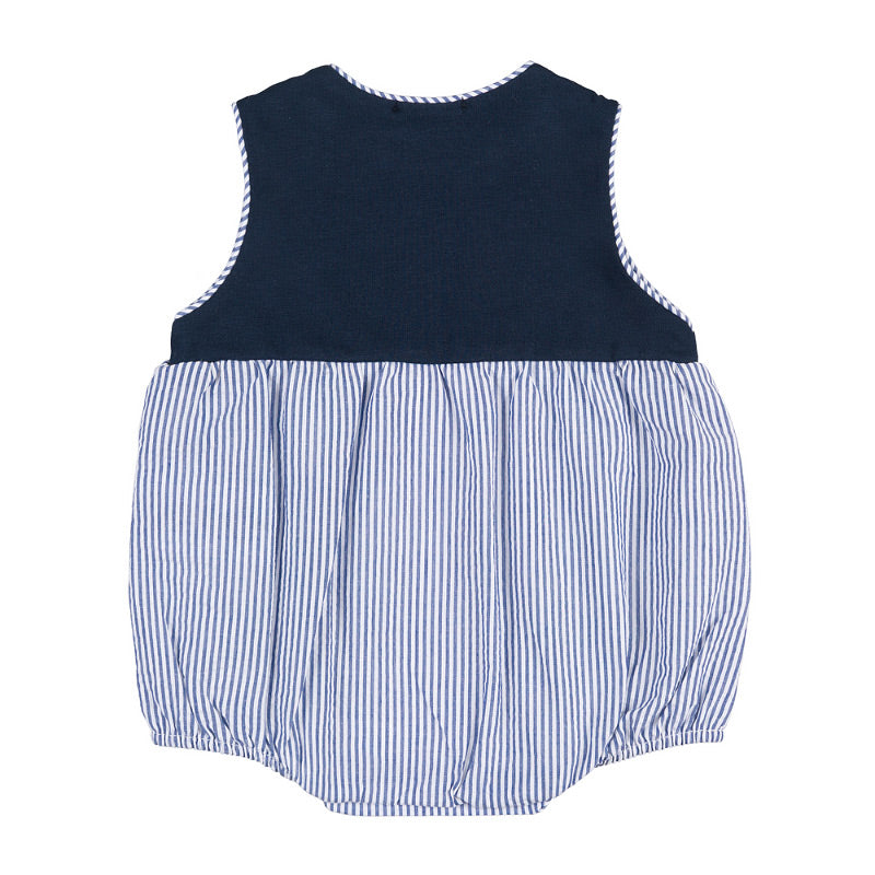 Pagliaccetto blu con colletto a righe