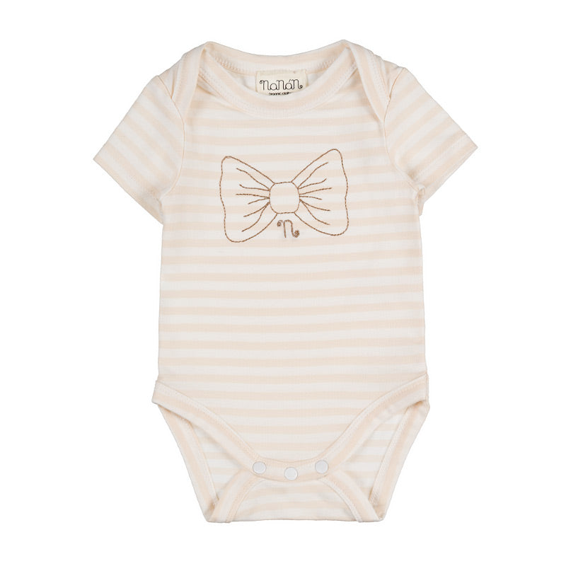Body a righe beige con fiocco