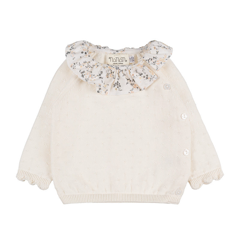 Tutina due pezzi off-white con colletto fiorato
