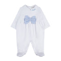 Tutina bianca con fiocco a righe azzurro