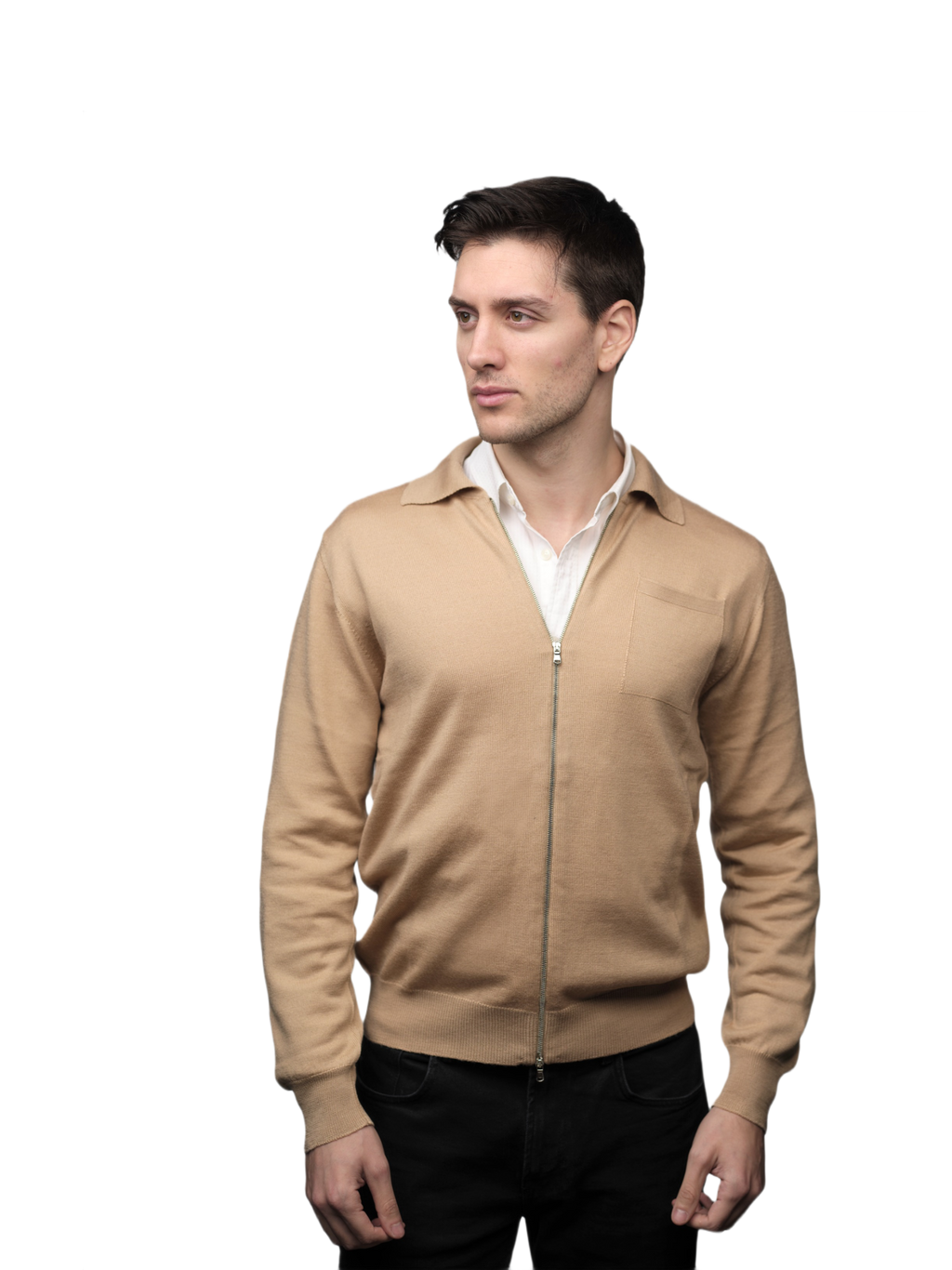 Giacca Uomo Misto Cashmere, Seta, Lana Merino Extrafine chiusura Zip