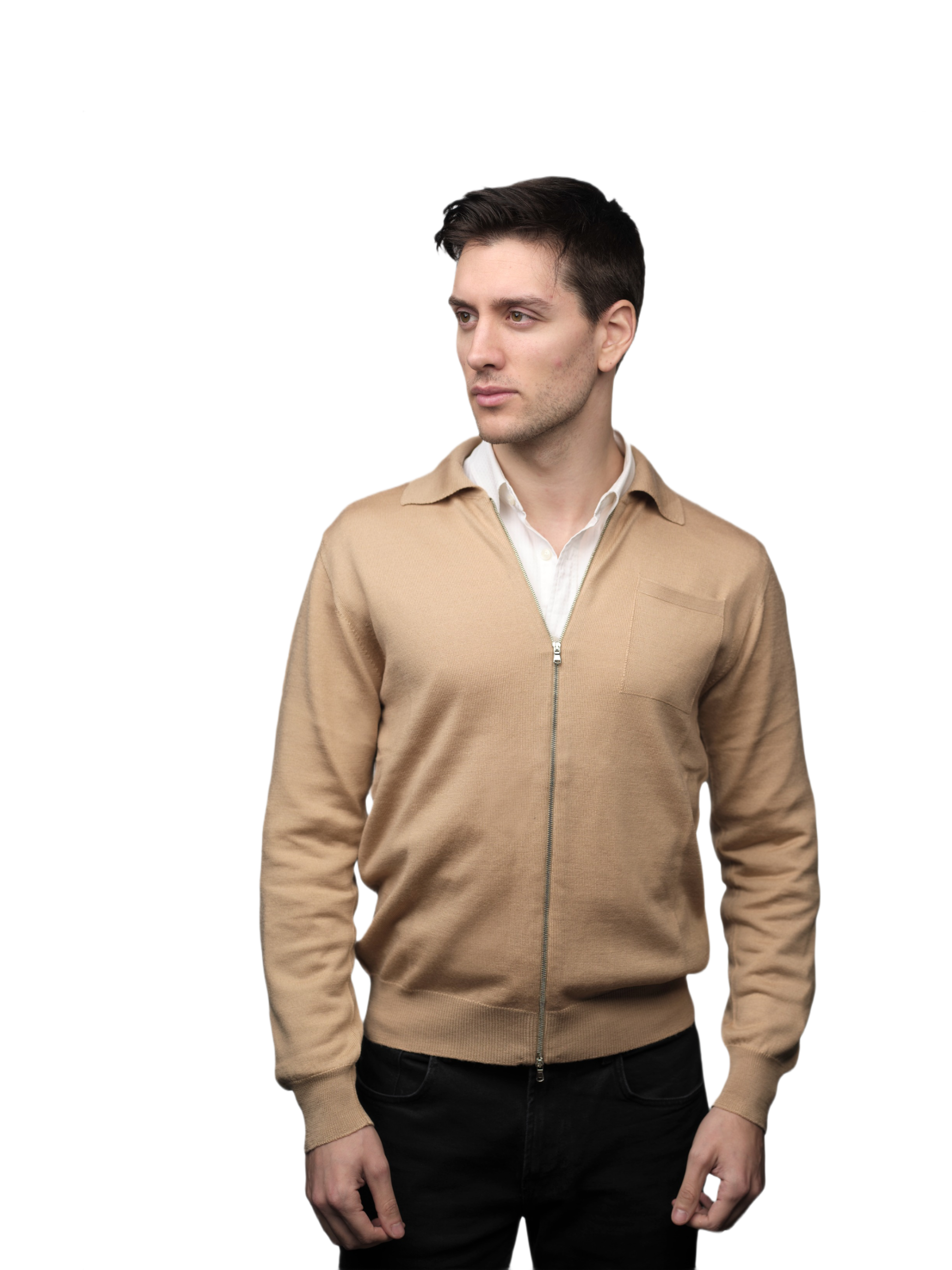 Giacca Uomo Misto Cashmere, Seta, Lana Merino Extrafine chiusura Zip
