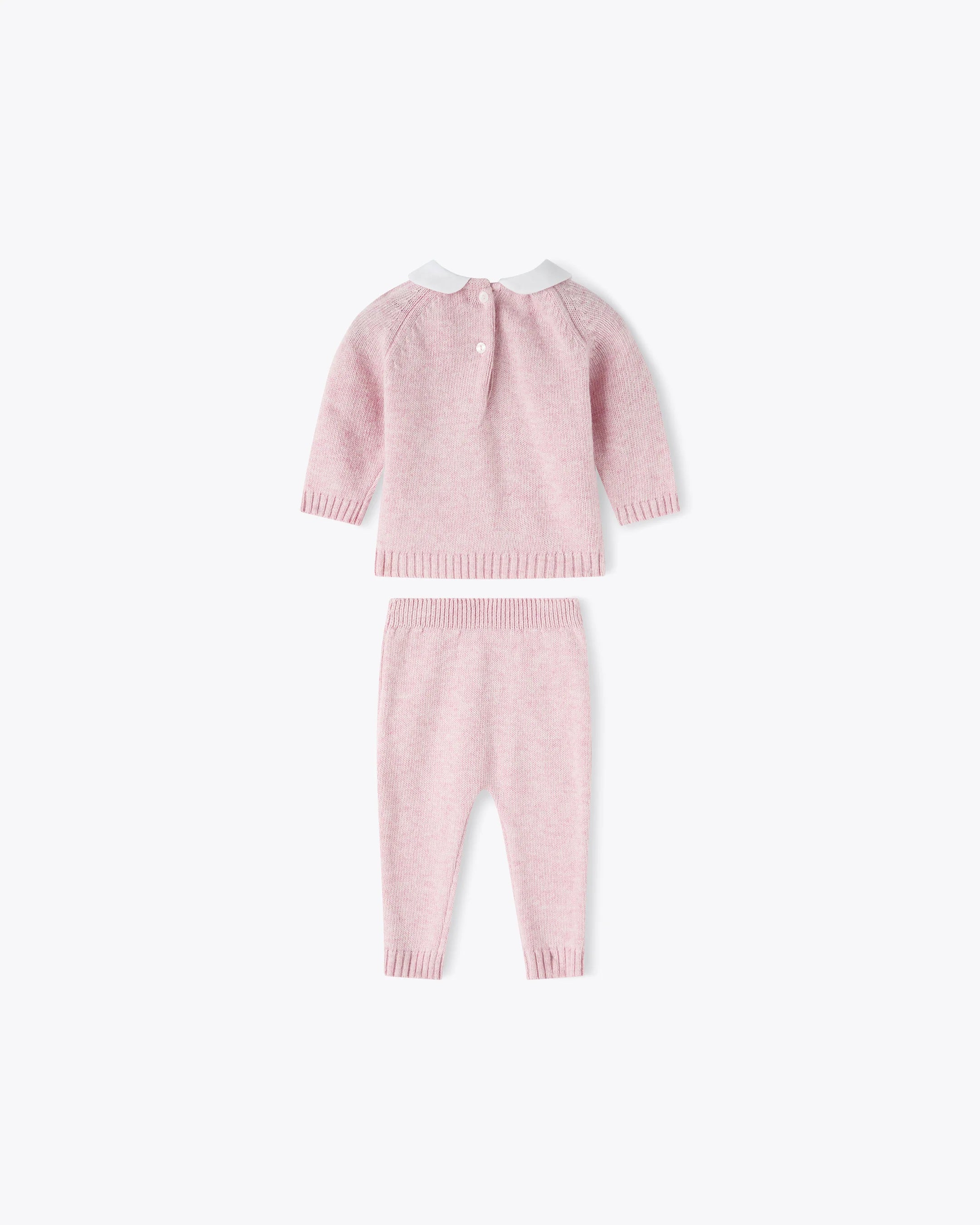Tutina rosa 2 pezzi in filo misto cashmere con colletto