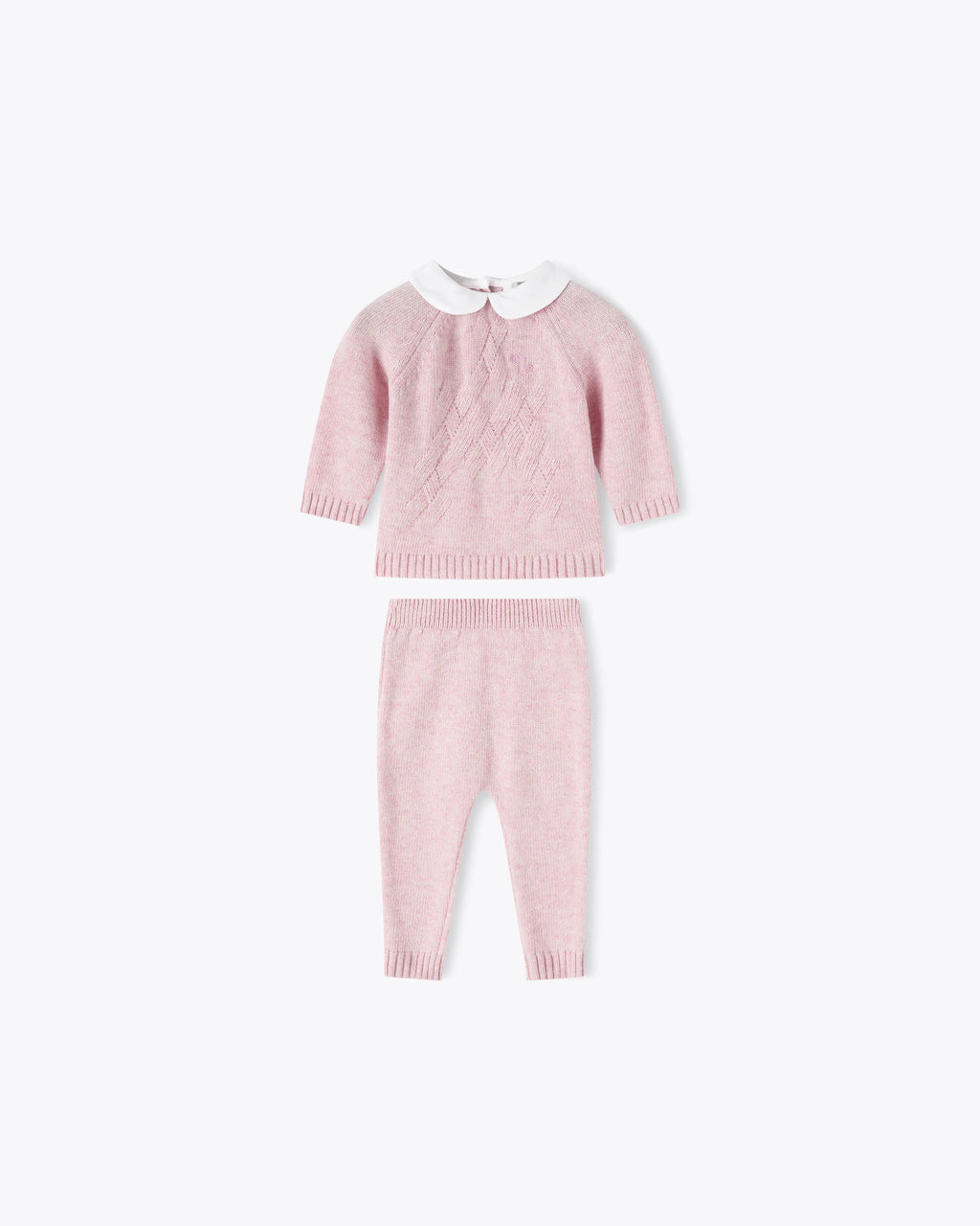 Tutina rosa 2 pezzi in filo misto cashmere con colletto