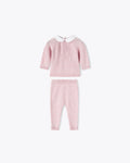 Tutina rosa 2 pezzi in filo misto cashmere con colletto