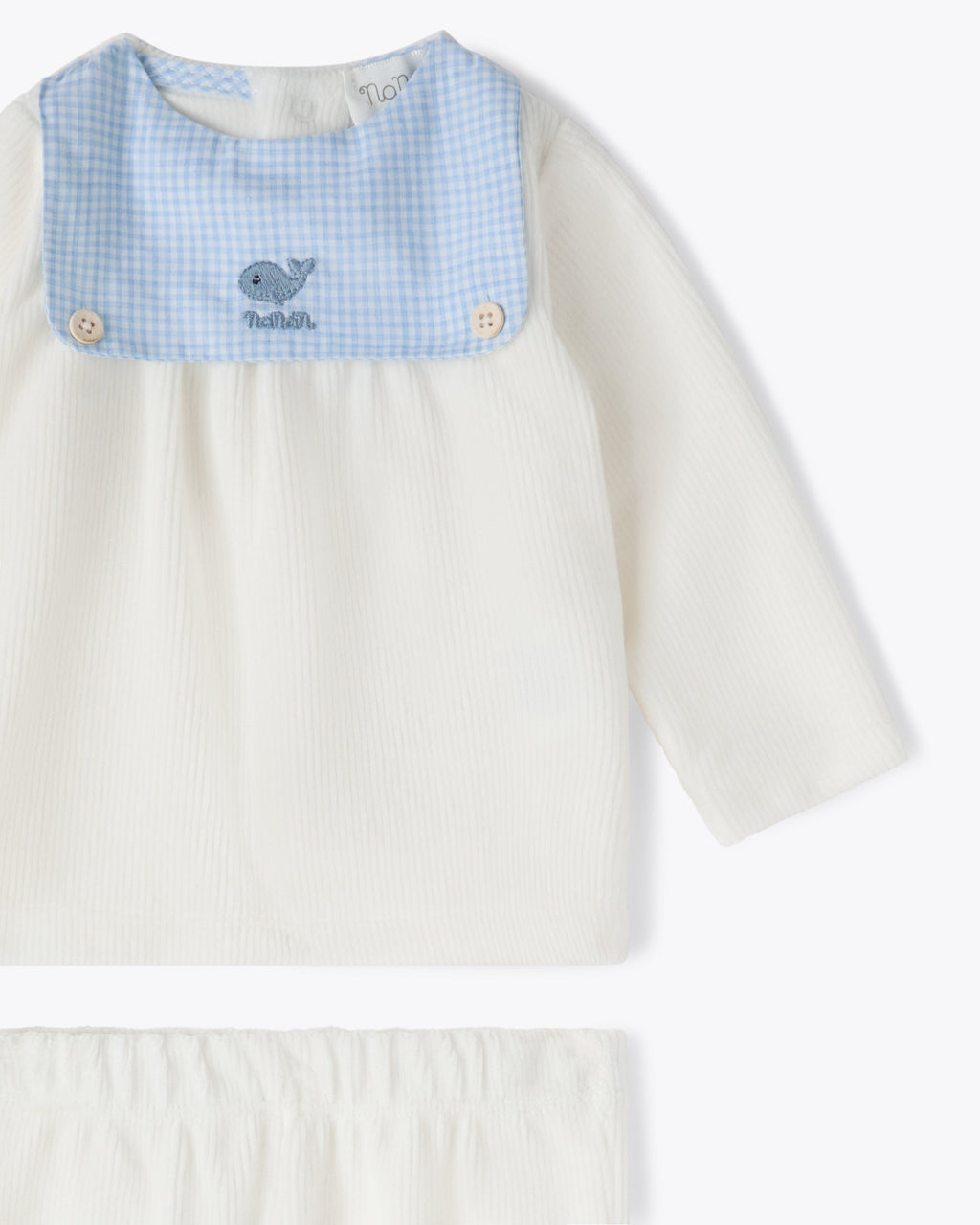 Tutina 2 pezzi avorio in ciniglia a coste con motivo vichy