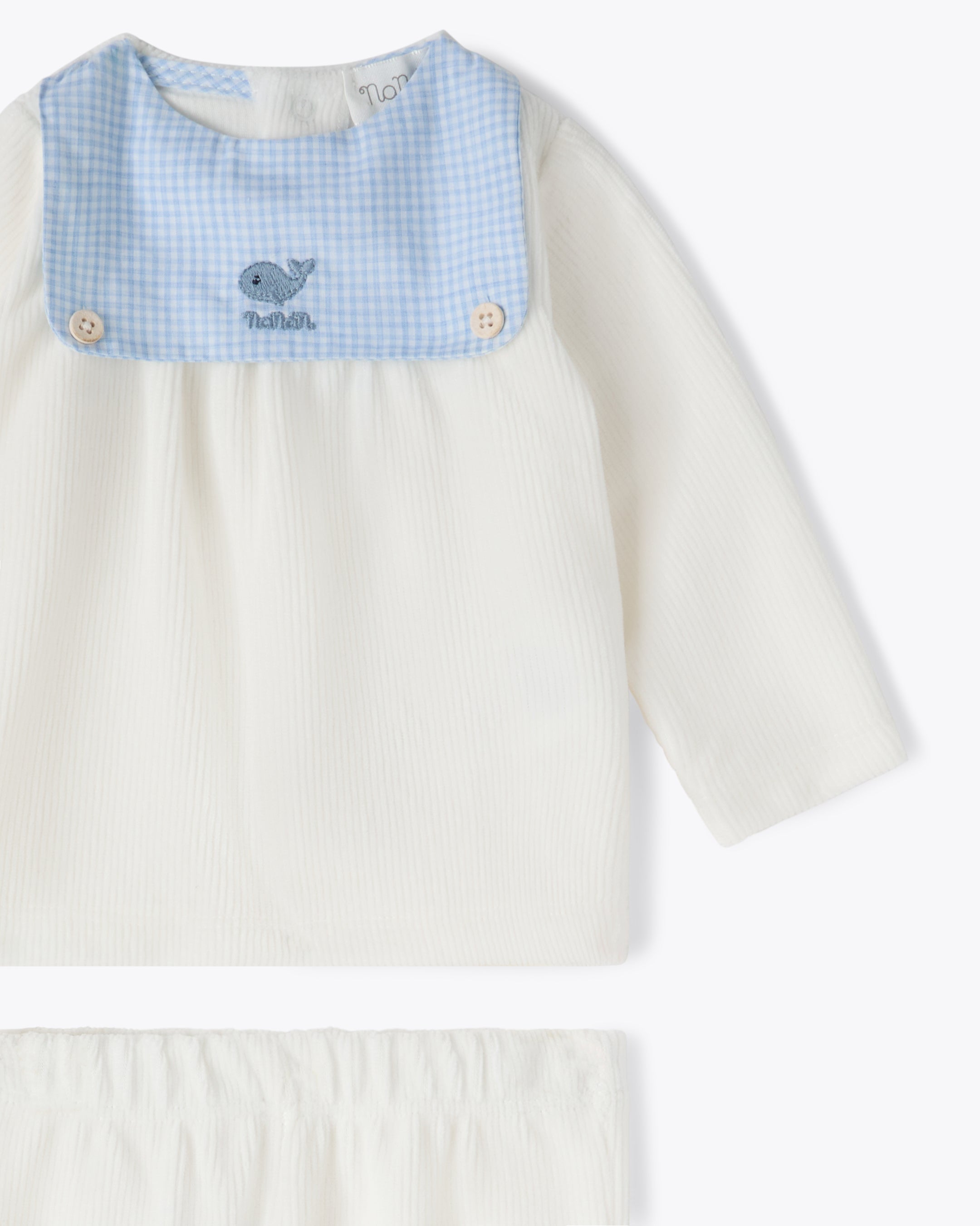 Tutina 2 pezzi avorio in ciniglia a coste con motivo vichy