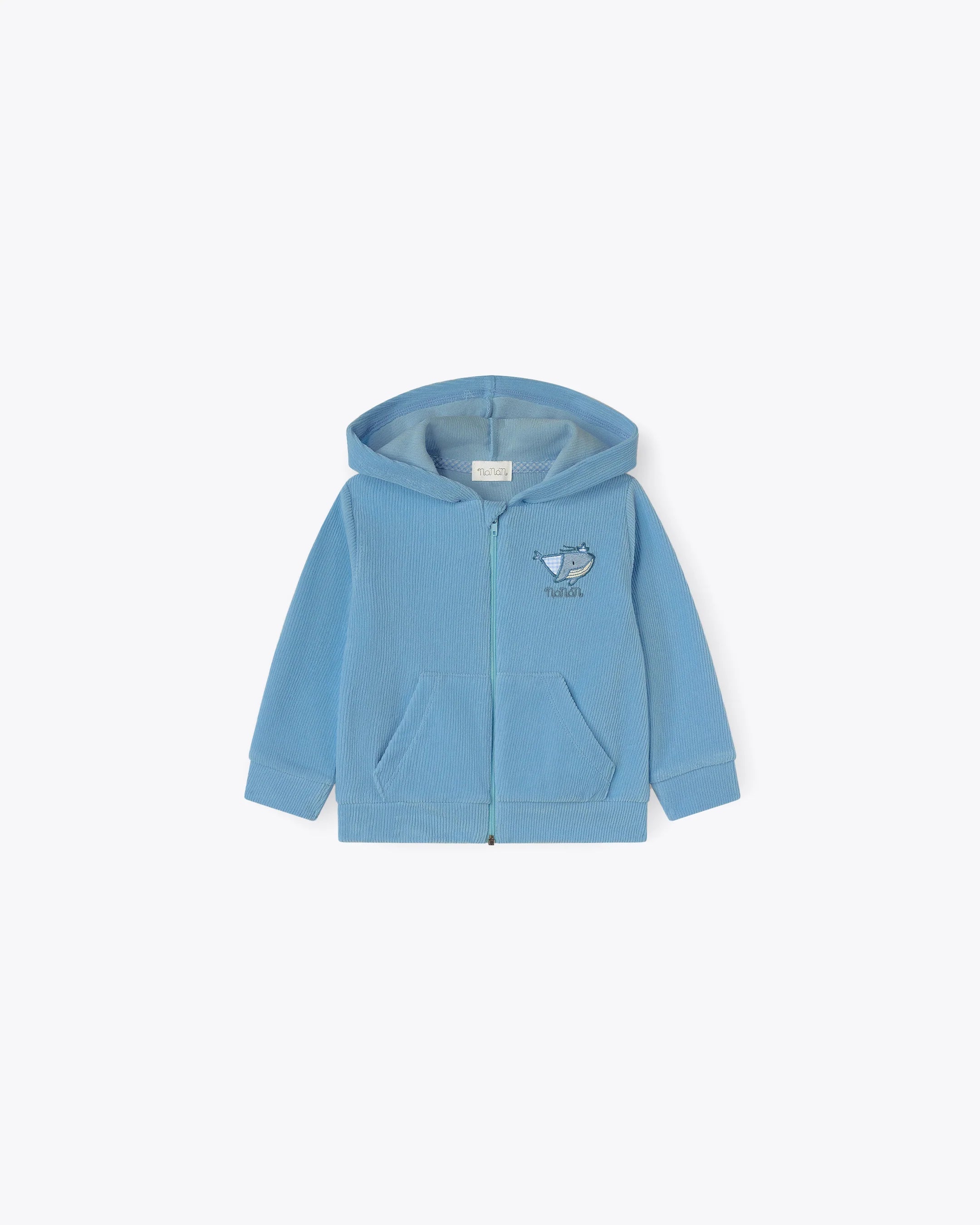 Giacchina Bambini Azzurra in Ciniglia con Cappuccio – Nanan