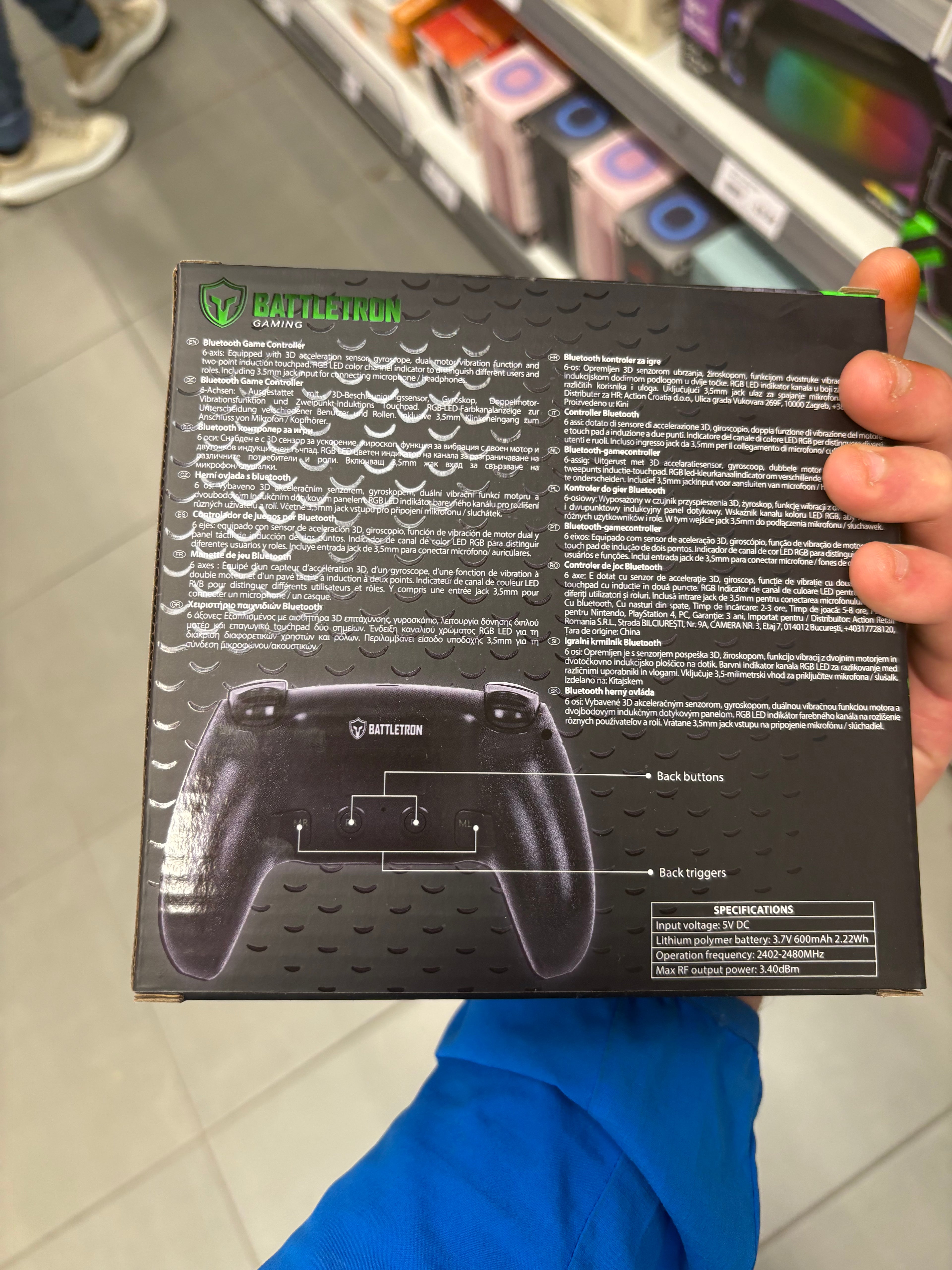 Controller Bluetooth Battletron nero con pulsanti posteriori per PS4, PC e Nintendo
