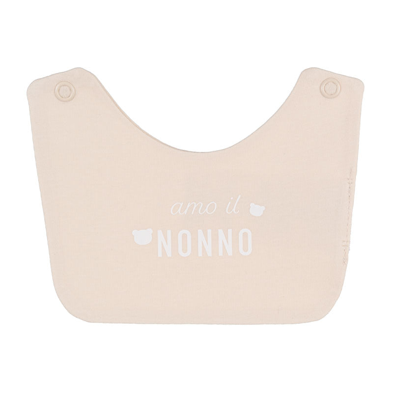 Bavagli off-white e beige con scritta “Amo la nonna/il nonno”.