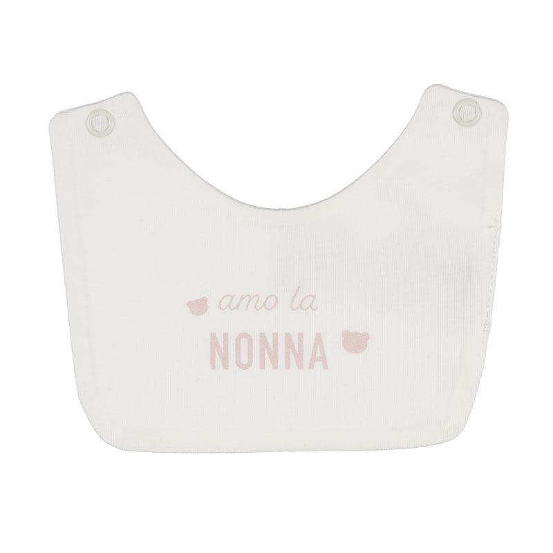 Bavagli off-white e beige con scritta “Amo la nonna/il nonno”.