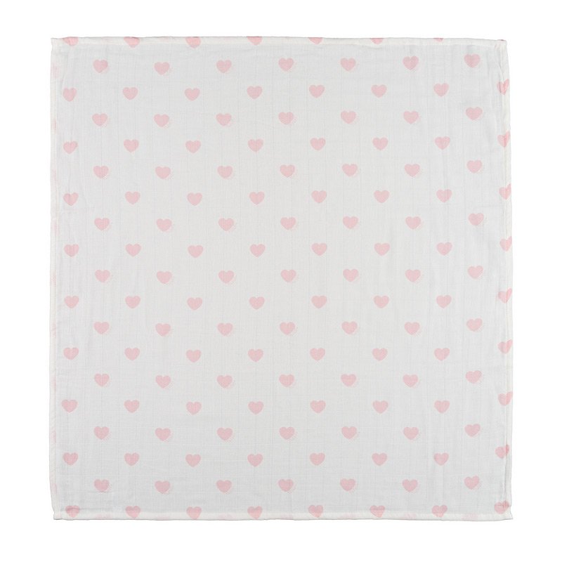 Set 3 pezzi mussola all over cuori 80x80 cm rosa