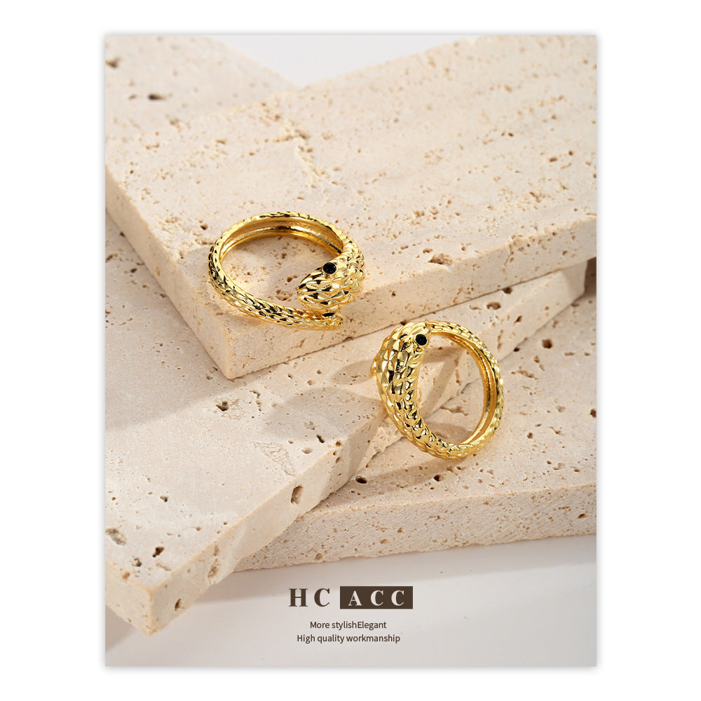European and American Ring Snake-Shaped Women's Fashion Fashion Fashion Cool Style Personality Design Cold Pattern ins Small Snake Ring Plain Ring