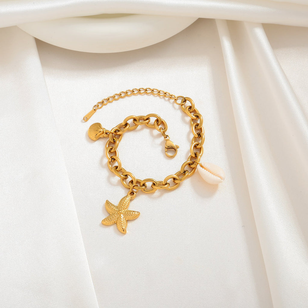 Ins Sea Star Shell Conch Bracelet 18k Gold Handmade Summer Ocean Bracelet Premium Feel Handmade for Women