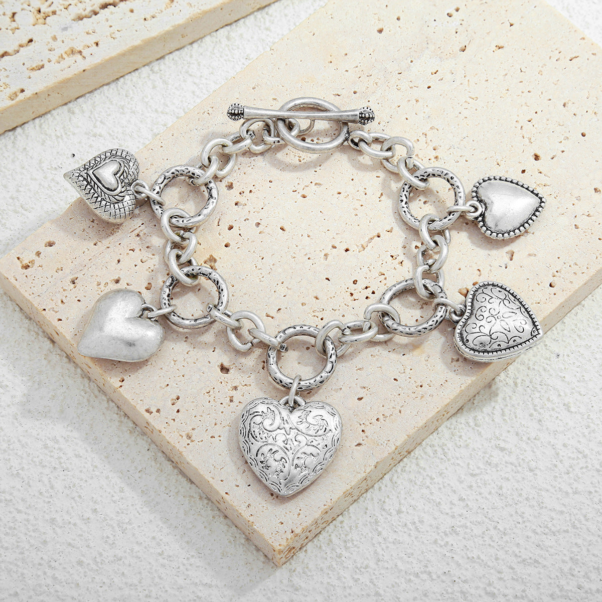 European and American Light Luxury Style Golden Thick Bead Chain Stacked Wear Bracelet Love Bracelet suit European and American Ins Style Heart-Shaped Bracelet