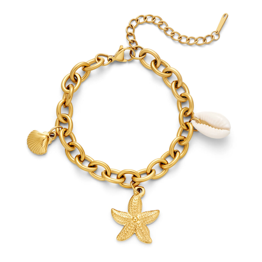 Ins Sea Star Shell Conch Bracelet 18k Gold Handmade Summer Ocean Bracelet Premium Feel Handmade for Women