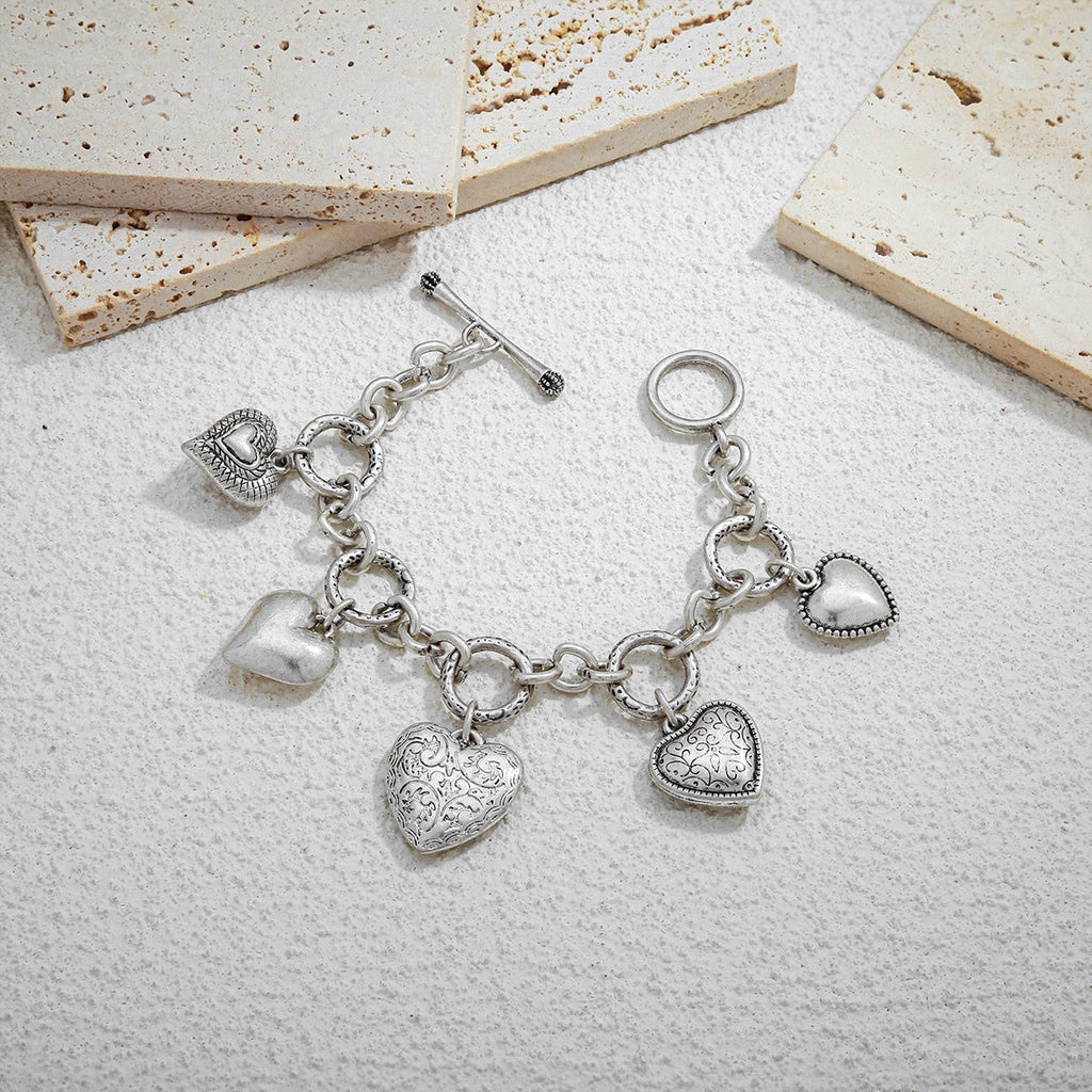 European and American Light Luxury Style Golden Thick Bead Chain Stacked Wear Bracelet Love Bracelet suit European and American Ins Style Heart-Shaped Bracelet
