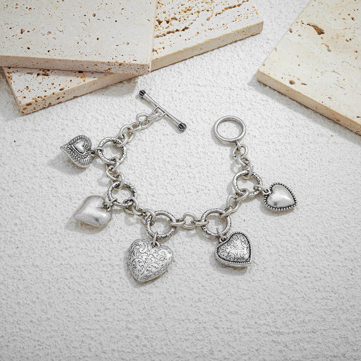 European and American Light Luxury Style Golden Thick Bead Chain Stacked Wear Bracelet Love Bracelet suit European and American Ins Style Heart-Shaped Bracelet