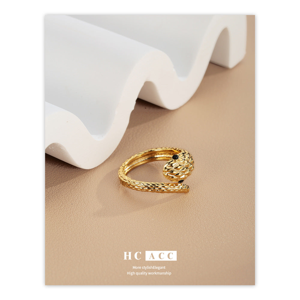 European and American Ring Snake-Shaped Women's Fashion Fashion Fashion Cool Style Personality Design Cold Pattern ins Small Snake Ring Plain Ring