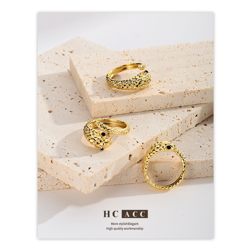 European and American Ring Snake-Shaped Women's Fashion Fashion Fashion Cool Style Personality Design Cold Pattern ins Small Snake Ring Plain Ring