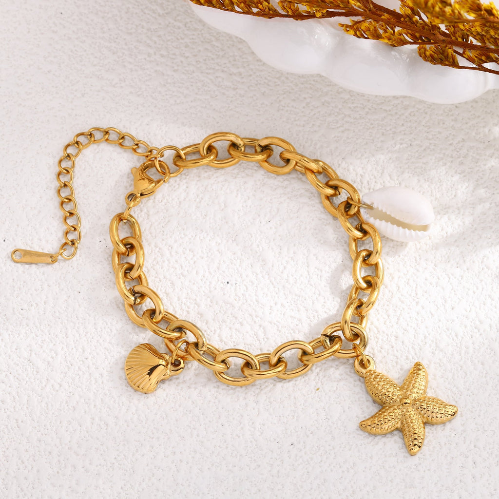 Ins Sea Star Shell Conch Bracelet 18k Gold Handmade Summer Ocean Bracelet Premium Feel Handmade for Women