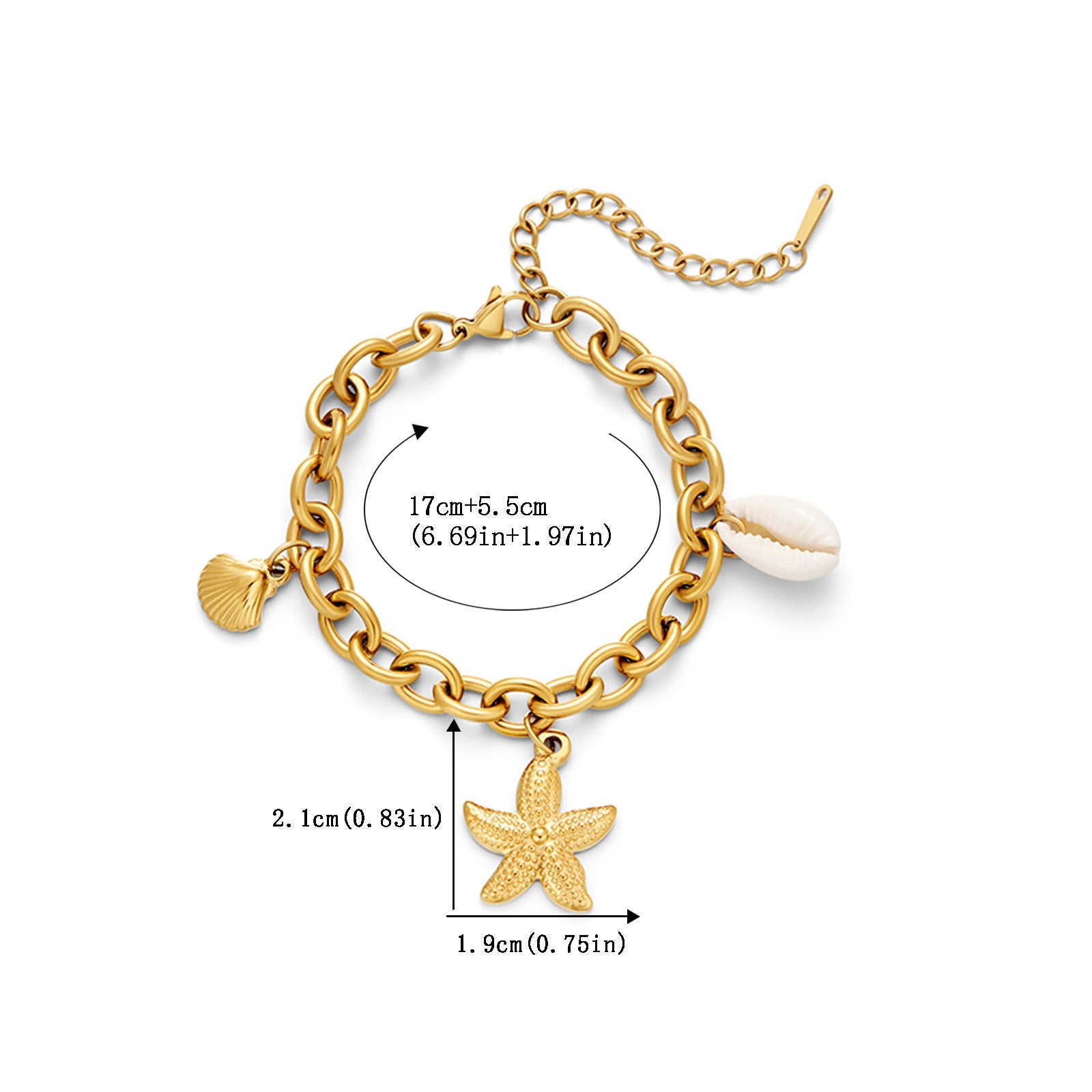 Ins Sea Star Shell Conch Bracelet 18k Gold Handmade Summer Ocean Bracelet Premium Feel Handmade for Women