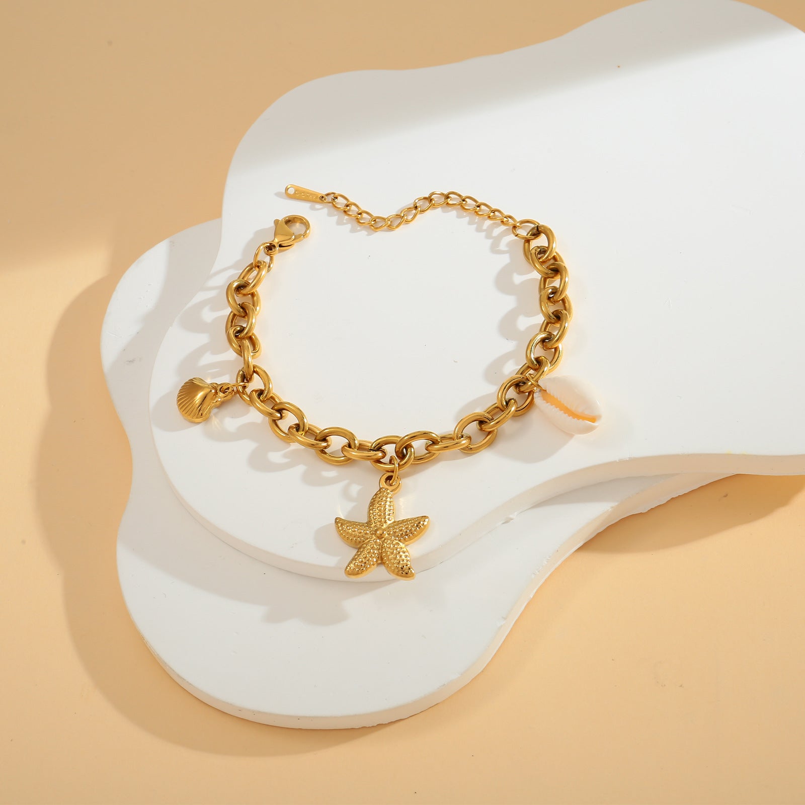 Ins Sea Star Shell Conch Bracelet 18k Gold Handmade Summer Ocean Bracelet Premium Feel Handmade for Women